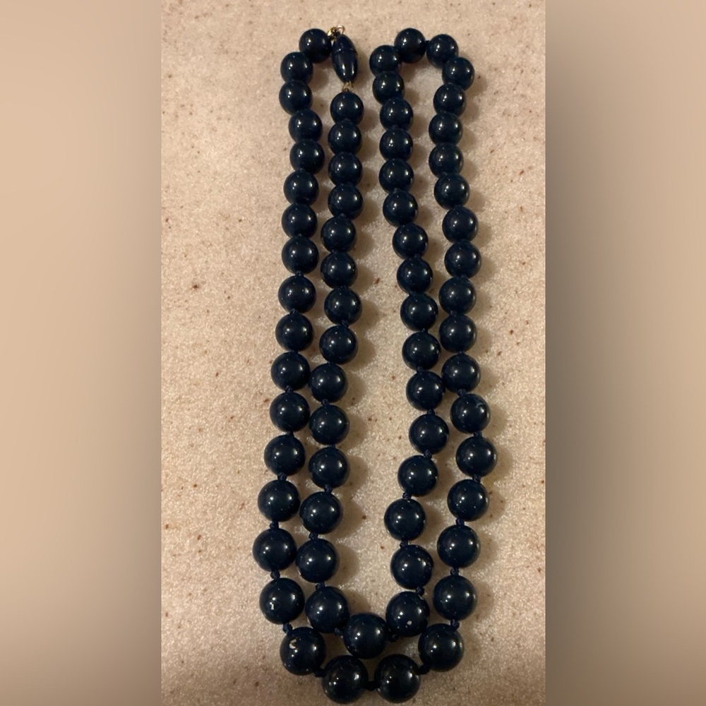 Navy Blue Beaded Necklace with Long Elegant Design